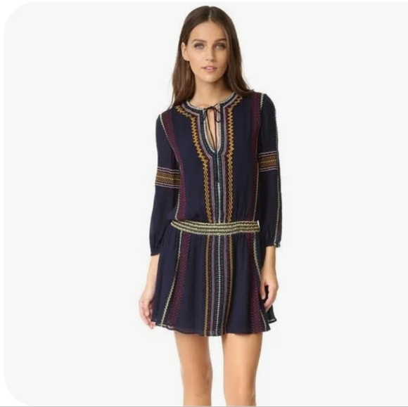 Alice + Olivia Dresses & Skirts - Alice + Olivia Jolene Embroidered Drop Waist Peasant Navy Blue Dress